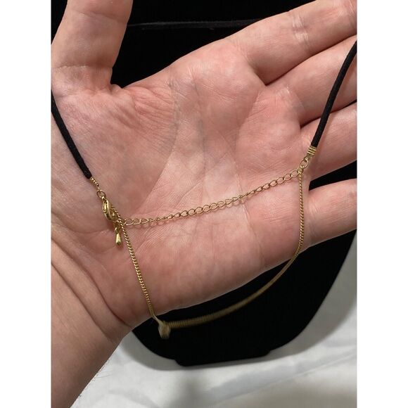 Pendant Necklace Chain and Rope Choker with Faux Stone Black and Gold Color 14" - Picture 9 of 9